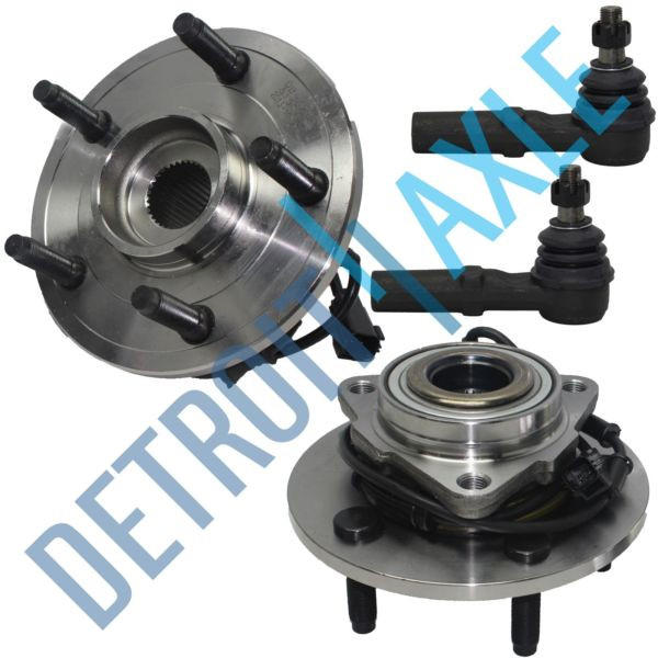 4pc Front Wheel Hub and Bearing Assembly & Outer Tie Rod Kit w 4-Wheel ABS