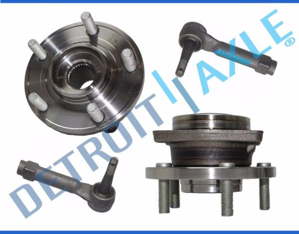 4pc Front Wheel Hub and Bearing ABS + Outer Tie Rod Set for Chrysler & Dodge