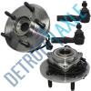 4pc Front Wheel Hub and Bearing Assembly &amp; Outer Tie Rod Kit w 4-Wheel ABS